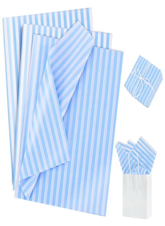 بيشيدا ورق تغليف هدايا بيشيدا أزرق سماوي مخطط، 30 ورقة، ورق تغليف لأكياس الهدايا، مقاس 14 × 20 بوصة، مناسب لحفلات الزفاف وأعياد الميلاد وعيد الفصح والتخرج والأعمال اليدوية والزهور في الأعياد - Image 1